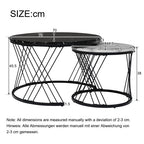 Round Coffee Table, Modern Coffee Table Set Of 2 Marble Pattern Top With Metal Frame, Small Side Table, End Table For Living Room, Bedroom, Home Office, Farmhouse, White And Black