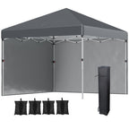 Outsunny 3 X 3 M Pop Up Gazebo, UPF 30 With 2 Sidewalls, Leg Weight Bags And Wheeled Bag, Height Adjustable Party Tent Event Shelter For Garden, Patio, Dark Grey